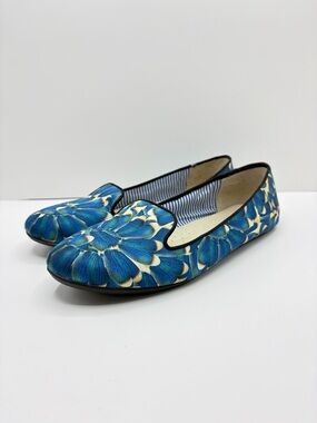 Charles Philip Shanghai Women’s Sz 8.5 Loafer Flats Slip Ons Blue Flowers Floral